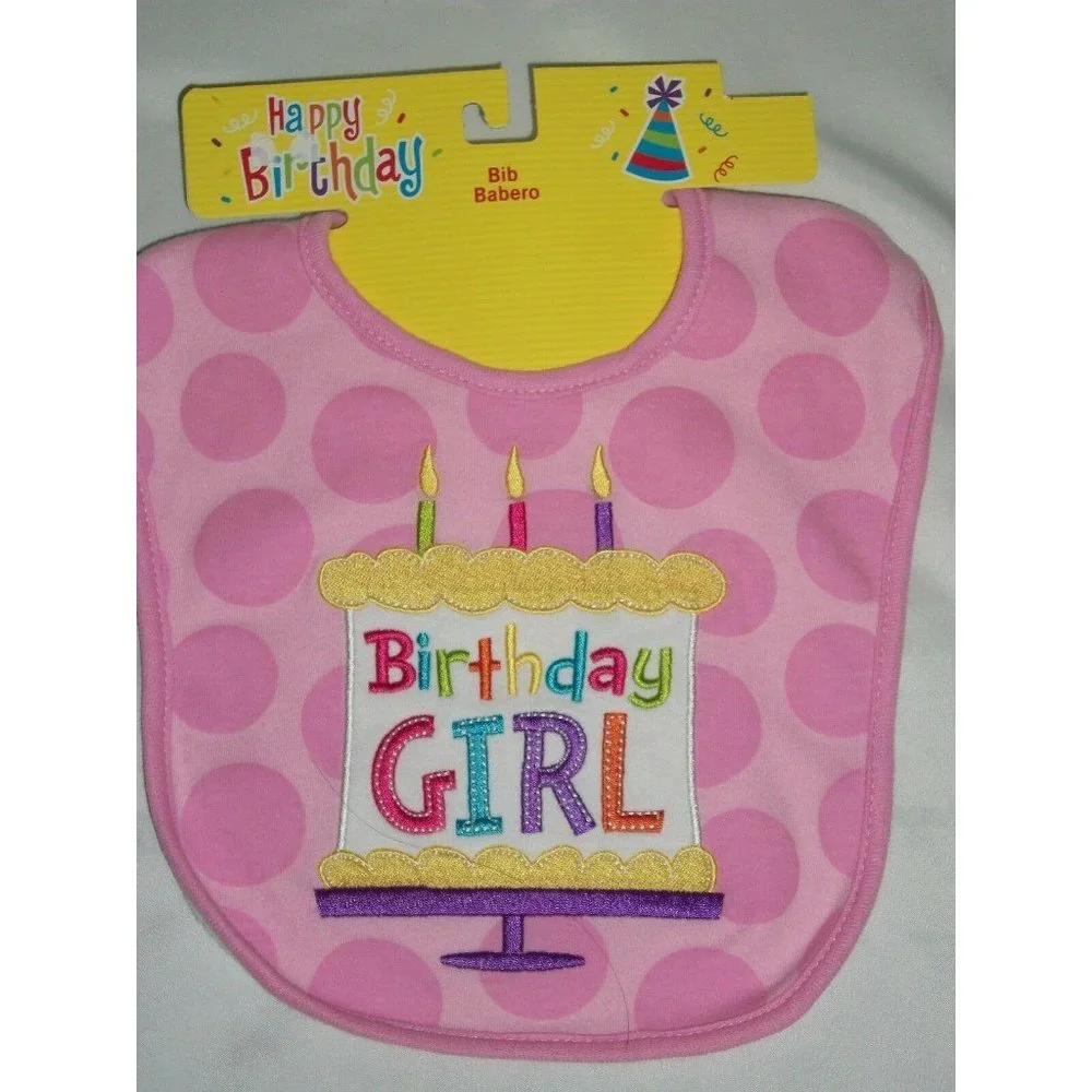 Happy Birthday Girl Bib Pink Cake Candles Party